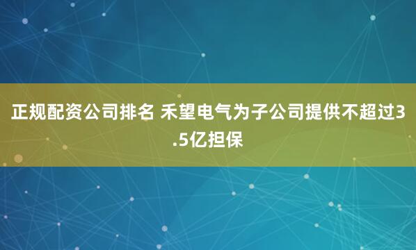 正规配资公司排名 禾望电气为子公司提供不超过3.5亿担保