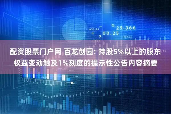 配资股票门户网 百龙创园: 持股5%以上的股东权益变动触及1%刻度的提示性公告内容摘要