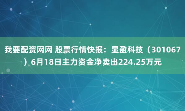 我要配资网网 股票行情快报：显盈科技（301067）6月18日主力资金净卖出224.25万元